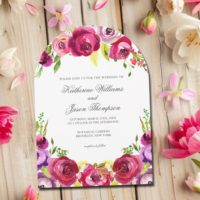 Fuchsia Pink Floral Summer Garden Arch Wedding Invitation (Creator Uploaded)