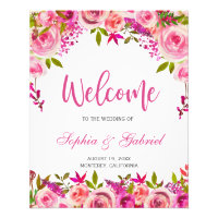 Fuchsia Pink Floral Wedding Welcome Poster