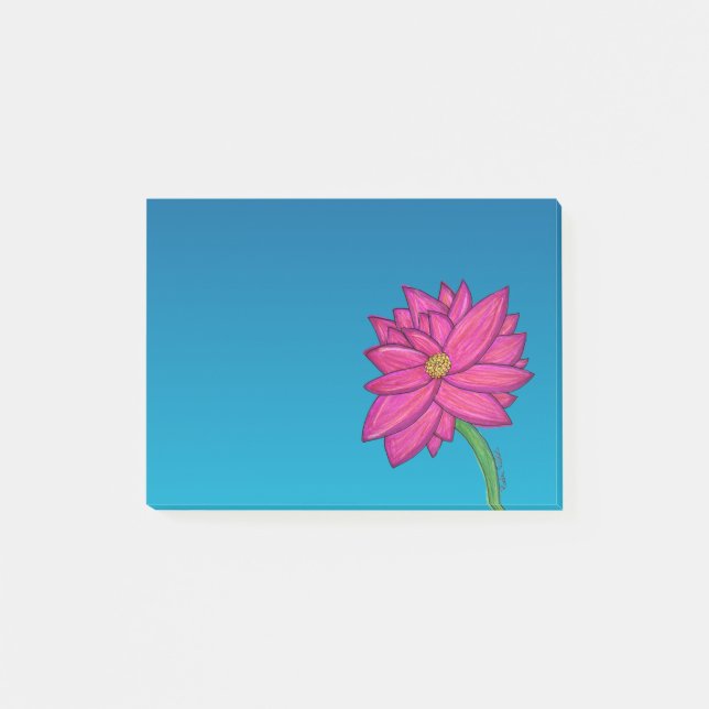Fuchsia Pink Flower Wide Post-It Notes (Front)