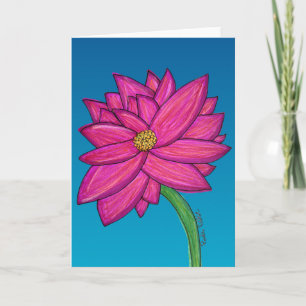 Fuchsia Pink Flower with blue background Card