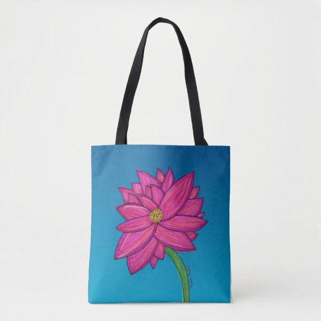 Fuchsia Pink Flower with blue background Tote Bag (Front)