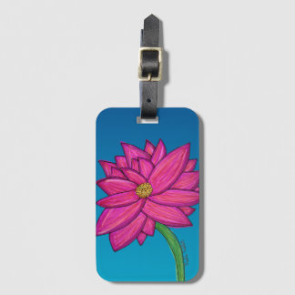Fuchsia Pink Flower with blue background Tote Luggage Tag