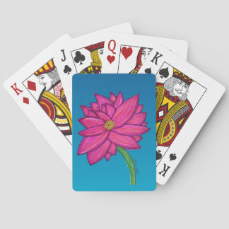 Fuchsia Pink Flower with blue background Tote Playing Cards