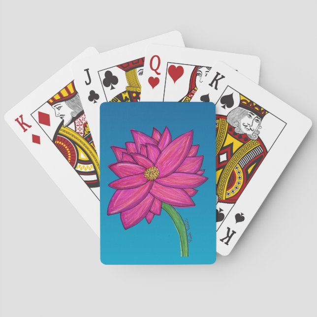 Fuchsia Pink Flower with blue background Tote Playing Cards (Back)