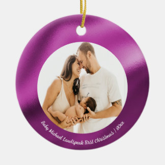 Fuchsia Pink Foil, Baby 1st Christmas Ceramic Ornament