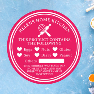 Fuchsia Pink Food Allergy Alert Bakery Sticker