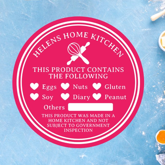 Fuchsia Pink Food Allergy Alert Bakery Sticker (Creator Uploaded)