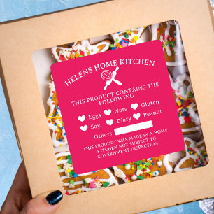 Fuchsia Pink Food Allergy Alert Bakery Sticker