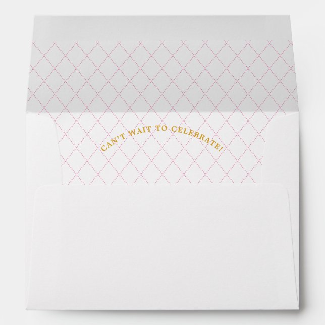 Fuchsia Pink Geometric Diamond Pattern Gold Party Envelope (Back (Bottom))