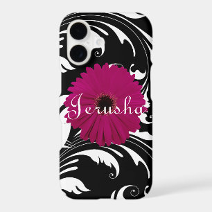 Fuchsia Pink Gerbera Daisy Black/White Swirl Girly
