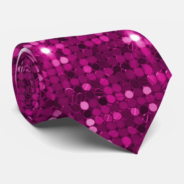Fuchsia Pink Glitter Sparkle Disco Sequin Neck Tie (Rolled)