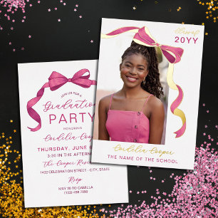 Fuchsia Pink Gold Bow Arch Photo Foil Graduation