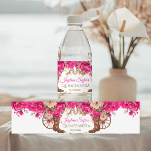 Fuchsia Pink Gold Cowboy Boots Quinceañera Water Bottle Label