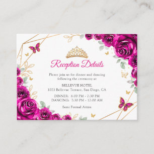Fuchsia Pink Gold Floral Quinceanera Details Enclosure Card