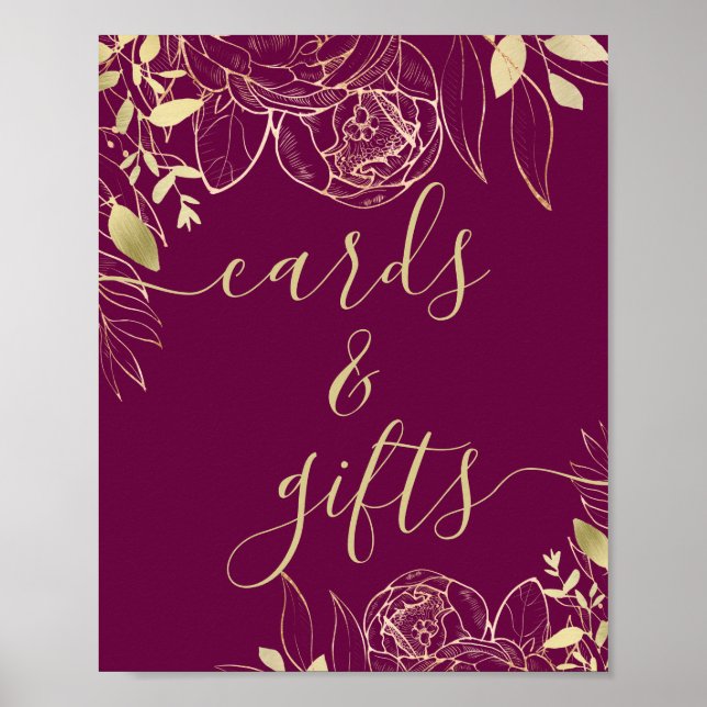 Fuchsia Pink & Gold Modern Floral Cards & Gifts Poster (Front)