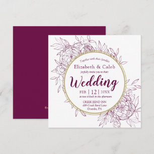 Fuchsia Pink & Gold Peony Floral Toile Wedding Invitation
