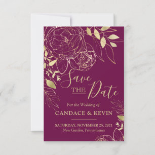 Fuchsia Pink & Gold Peony Modern Floral Wedding Save The Date