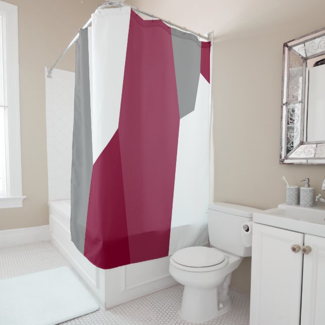 Fuchsia Pink Grey and White Shower Curtain (In Situ)
