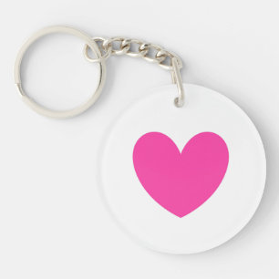 Fuchsia pink heart on white key ring