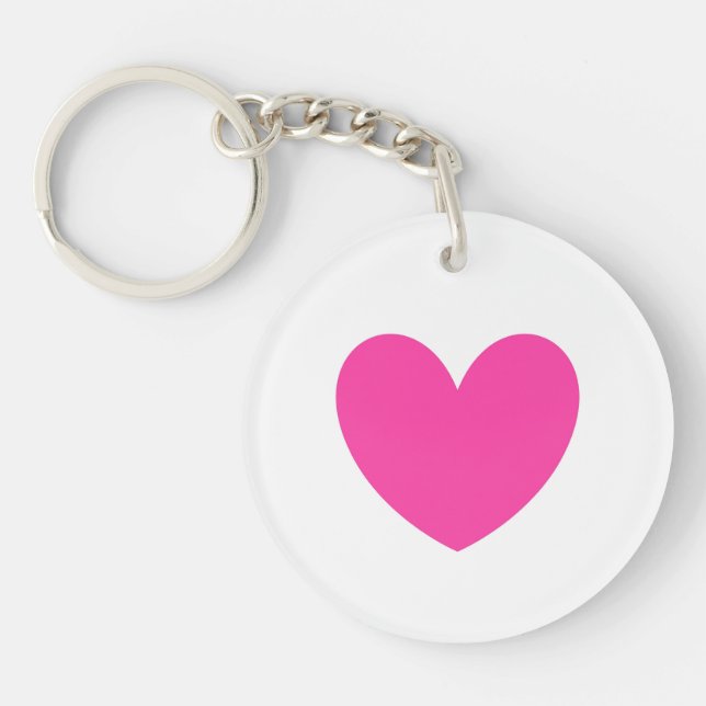Fuchsia pink heart on white key ring (Front)