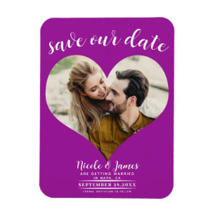 Fuchsia Pink Heart Photo Wedding Save the Date Magnet