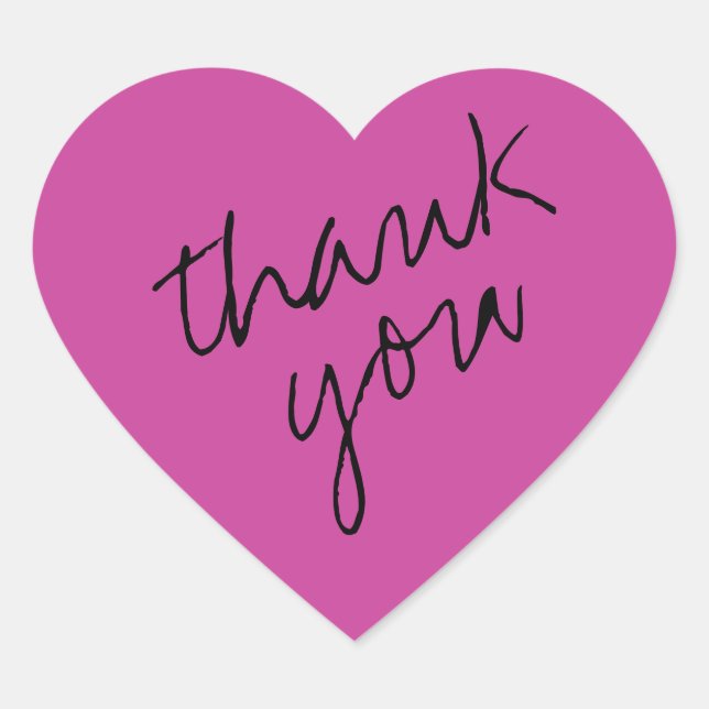 Fuchsia Pink Heart Thank You Sticker (Front)