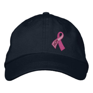Fuchsia Pink Hope Breast Cancer Ribbon Awareness Embroidered Hat