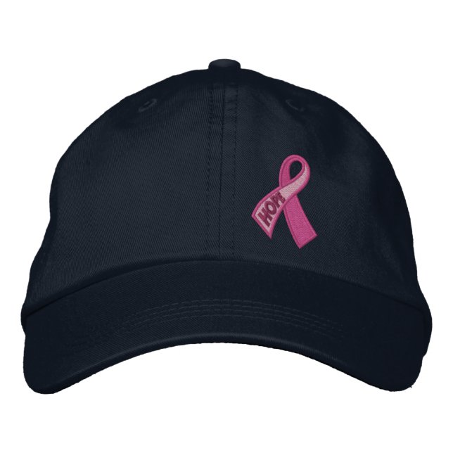 Fuchsia Pink Hope Breast Cancer Ribbon Awareness Embroidered Hat (Front)