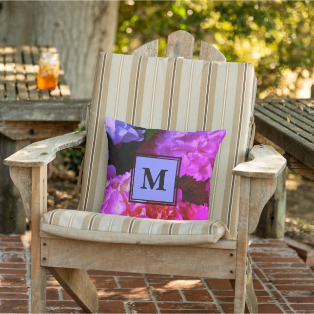 Fuchsia Pink  Hydrangeas monogrammed  Cushion (Chair)