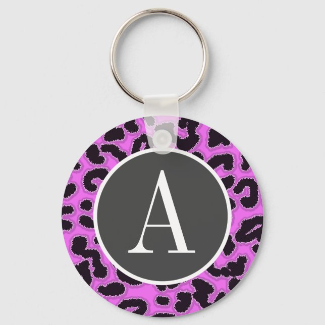 Fuchsia Pink Leopard Animal Print Key Ring (Front)