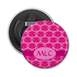 Fuchsia Pink Modern Art Nouveau Damask Monogram Bottle Opener