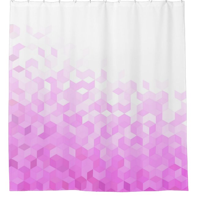 Fuchsia Pink Modern Girly Cube Gradient Shower Curtain (Front)