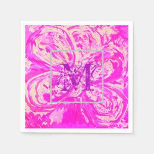 Fuchsia Pink Monogram Paper Cocktail Napkins