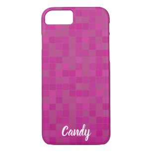 Fuchsia pink mosaic pixels name iPhone case