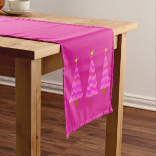 Fuchsia Pink Ombre modern Christmas tree Short Table Runner
