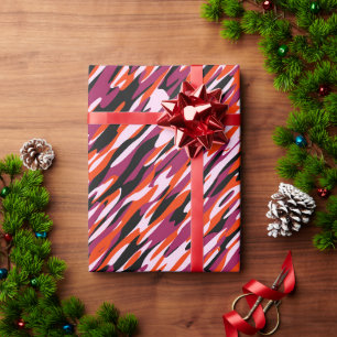 Fuchsia pink, orange, black and white camo  wrapping paper