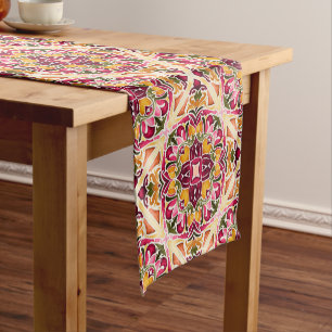 Fuchsia pink orange colourful vintage Mexican Short Table Runner