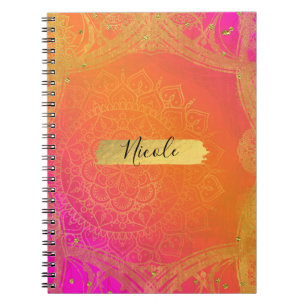 Fuchsia Pink Orange & Gold Indian Mandala Glam Notebook
