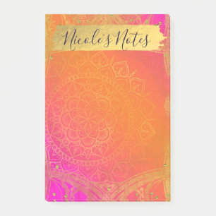 Fuchsia Pink Orange & Gold Indian Mandala Glam Post-it Notes