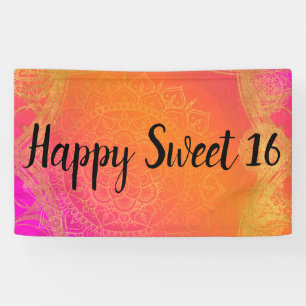 Fuchsia Pink Orange & Gold Indian Mandala Party Banner