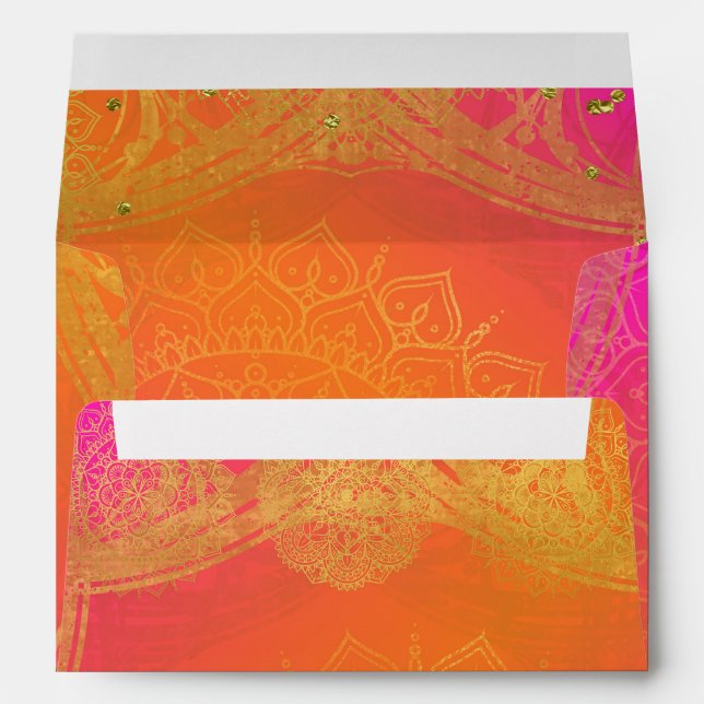 Fuchsia Pink Orange Gold Indian Mandala Wedding Envelopes (Back (Bottom))