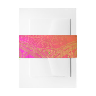 Fuchsia Pink Orange Gold Indian Mandala Wedding Invitation Belly Band