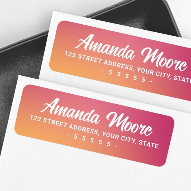 Fuchsia pink orange gradient modern return address label (Fuchsia pink orange gradient modern return address label)