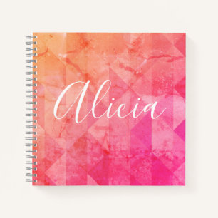 Fuchsia pink orange modern watercolor custom name  notebook