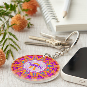 Fuchsia Pink Orange Monogram Key Ring