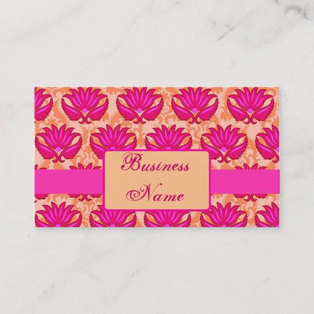Fuchsia Pink Orange Parisian Damask Graphic Art Business Card (Front)