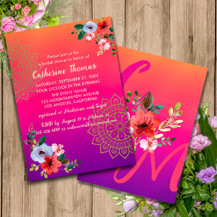 Fuchsia Pink Orange Purple Bright and Bold Floral Invitation