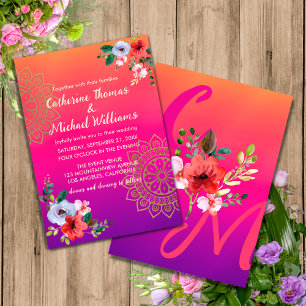 Fuchsia Pink Orange Purple Bright and Bold Floral  Invitation