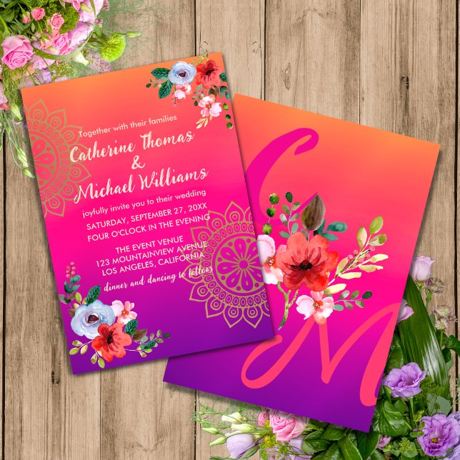 Fuchsia Pink Orange Purple Bright and Bold Floral  Invitation (Creator Uploaded)