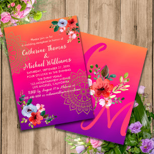Fuchsia Pink Orange Purple Bright and Bold Floral Invitation